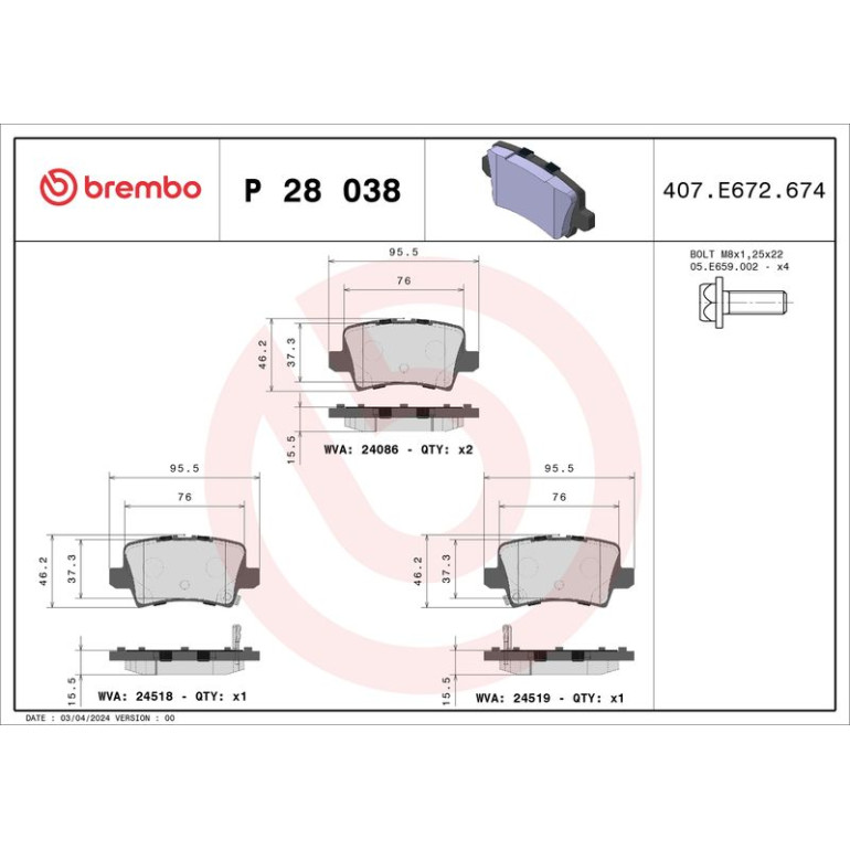 BREMBO Bremsklötze HA P 28 038 BREMBO Bremsklötze HA P 28 038