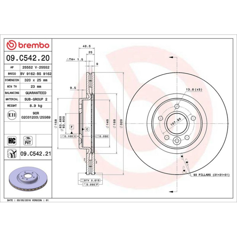 76 481 038 Bremsscheibe VA 09.C542.21 76 481 038 Bremsscheibe VA 09.C542.21