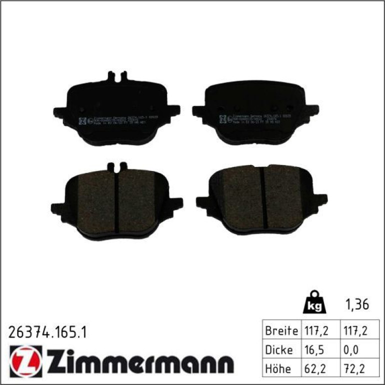 ZIMMERMANN Bremsbelagsatz, Scheibenbremse 26374.165.1