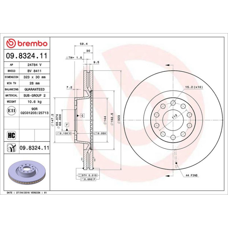12 481 029 Bremsscheibe VA 09.8324.11 12 481 029 Bremsscheibe VA 09.8324.11