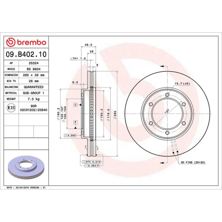 82 481 146 Bremsscheibe VA 09.B402.10 82 481 146 Bremsscheibe VA 09.B402.10