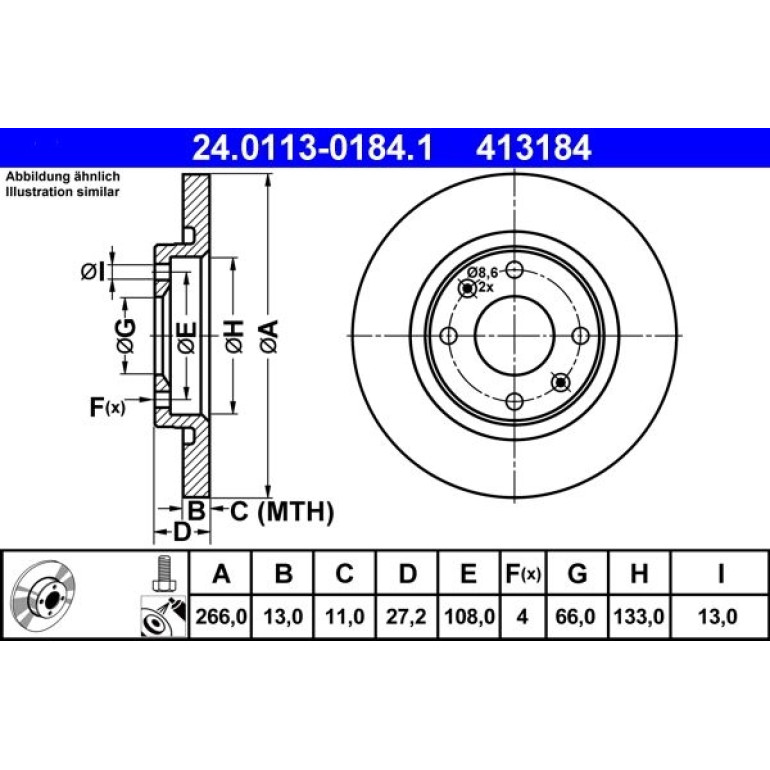 Bremsscheibe Citroen P. Berlingo/C2/C3/Partner 96 24.0113-0184.1 Bremsscheibe Citroen P. Berlingo/C2/C3/Partner 96 24.0113-0184.1