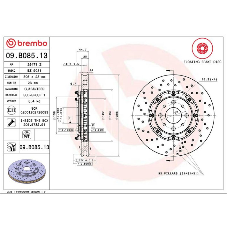 40 481 067 Brembo PREMIUM VA zweiteilig 09.B085.13 40 481 067 Brembo PREMIUM VA zweiteilig 09.B085.13