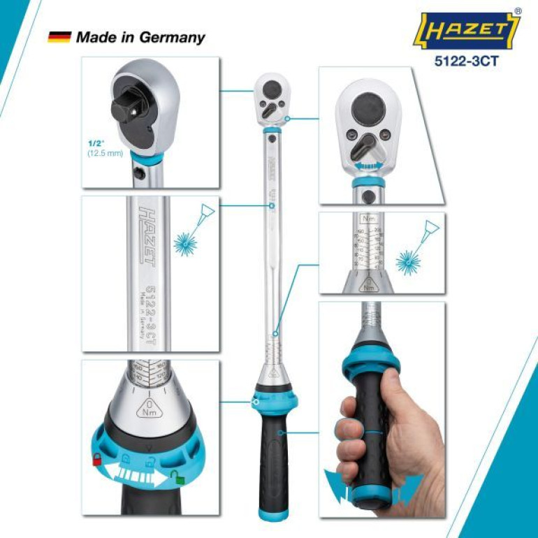 Hazet Drehmomentschlüssel 5122-3Ct Min.Max. Nm: 40-200 Nm Toleranz: 3 % Vierkantstift, Massiv 12,5 mm (1/2'') 5122-3CT Hazet Drehmomentschlüssel 5122-3Ct Min.Max. Nm: 40-200 Nm Toleranz: 3 % Vierkantstift, Massiv 12,5 mm (1/2'') 5122-3CT