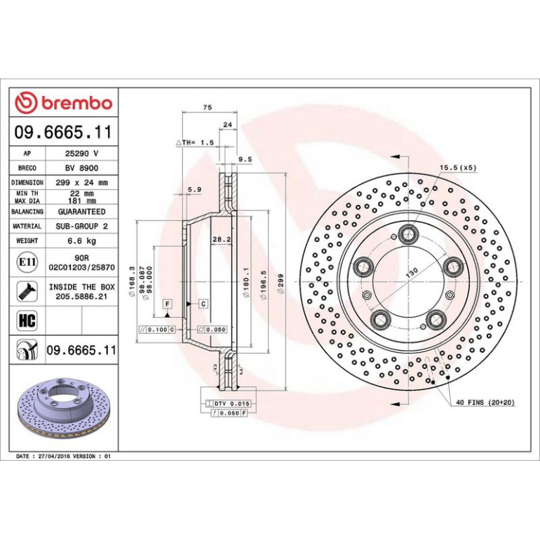 13 482 032 Bremsscheibe HA 09.6665.11 13 482 032 Bremsscheibe HA 09.6665.11