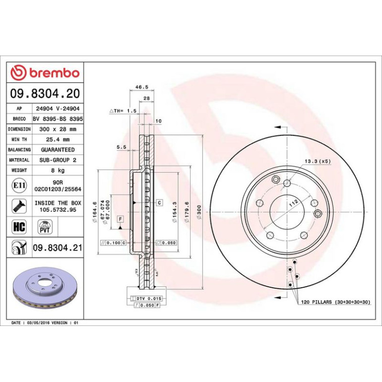 15 481 042 Bremsscheibe VA 09.8304.21 15 481 042 Bremsscheibe VA 09.8304.21