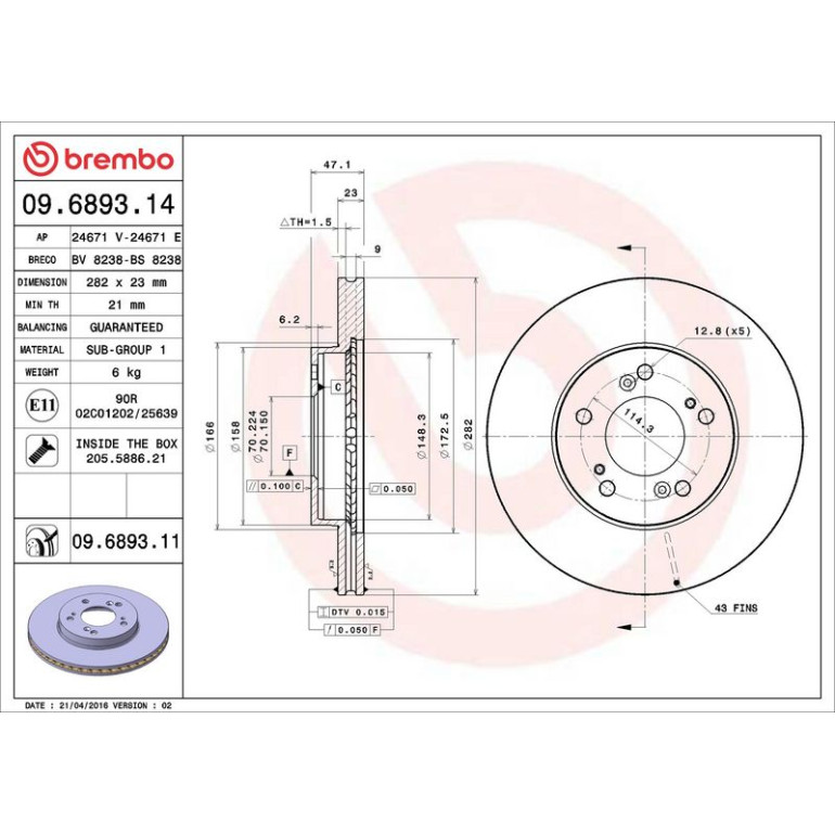 86 481 013 Bremsscheibe VA 09.6893.11 86 481 013 Bremsscheibe VA 09.6893.11