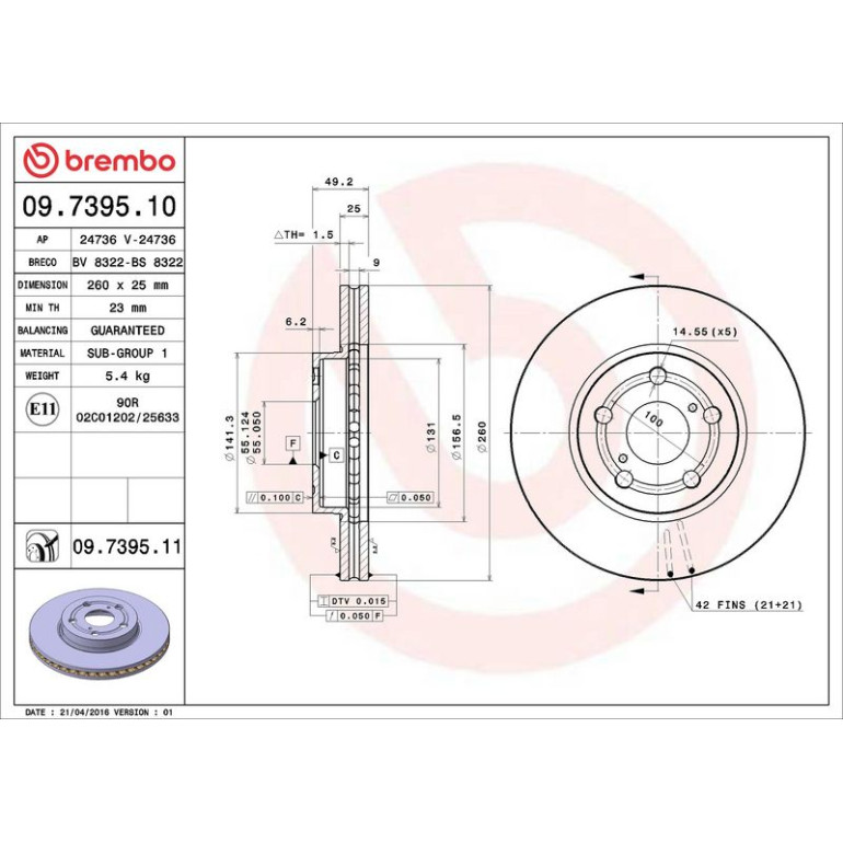 82 481 003 Bremsscheibe VA 09.7395.11 82 481 003 Bremsscheibe VA 09.7395.11
