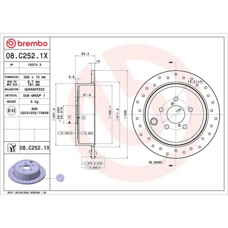 BREMBO Bremsscheibe 08.C252.1X BREMBO Bremsscheibe 08.C252.1X