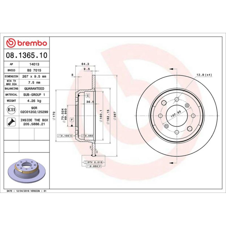 BREMBO Bremsscheibe 08.1365.10 BREMBO Bremsscheibe 08.1365.10