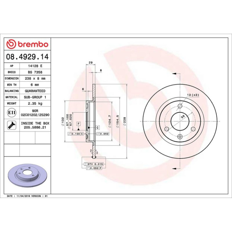 70 481 009 Bremsscheibe VA 08.4929.14 70 481 009 Bremsscheibe VA 08.4929.14