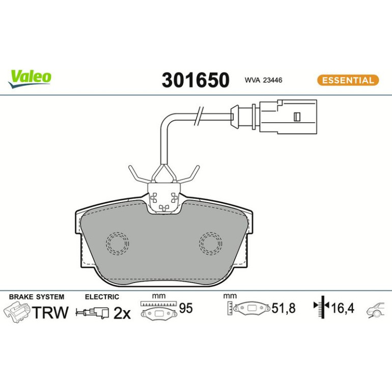 VALEO Bremsbelagsatz, Scheibenbremse 301650 VALEO Bremsbelagsatz, Scheibenbremse 301650
