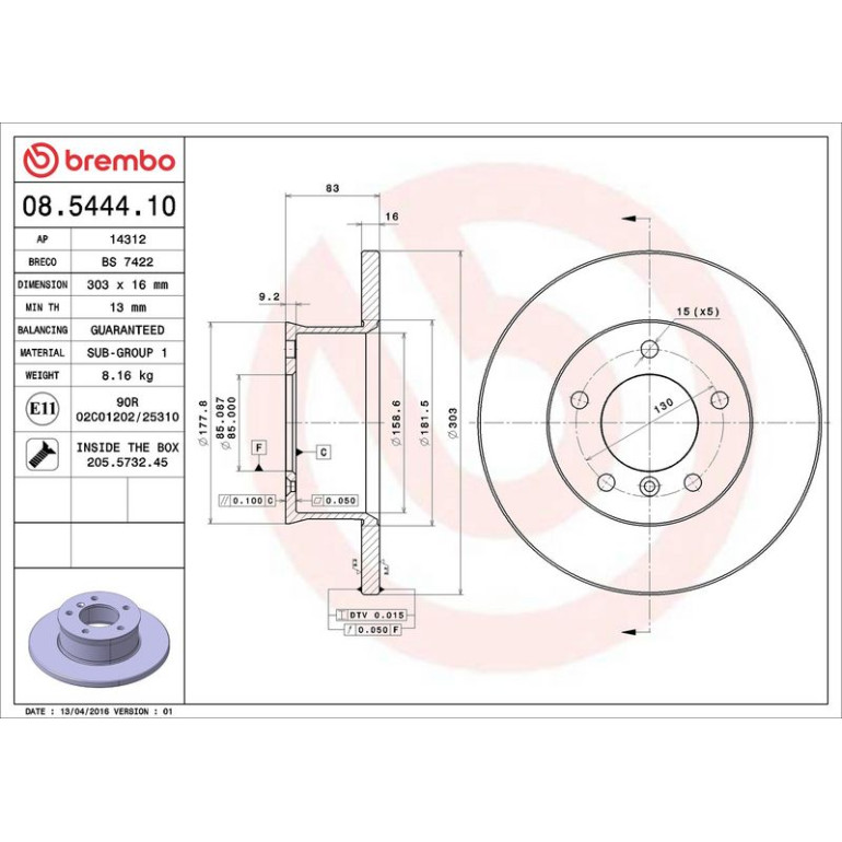 15 481 015 Bremsscheibe VA 08.5444.10 15 481 015 Bremsscheibe VA 08.5444.10