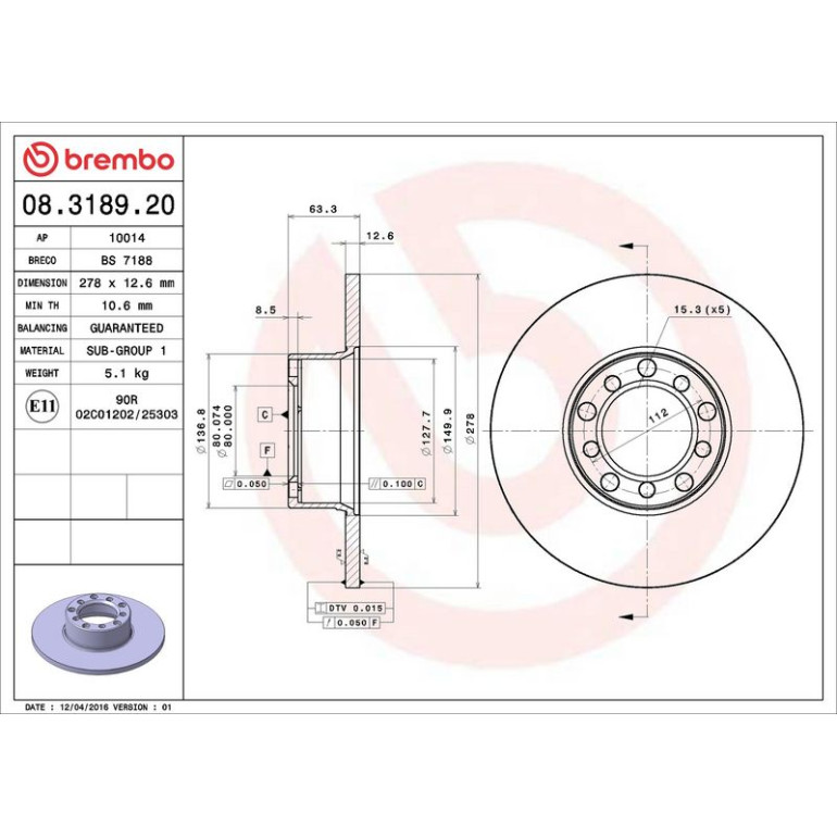 15 481 007 Bremsscheibe VA 08.3189.20 15 481 007 Bremsscheibe VA 08.3189.20