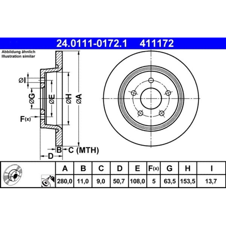 Bremsscheibe Ford T. C-Max/Kuga/Transit 10 24.0111-0172.1 Bremsscheibe Ford T. C-Max/Kuga/Transit 10 24.0111-0172.1