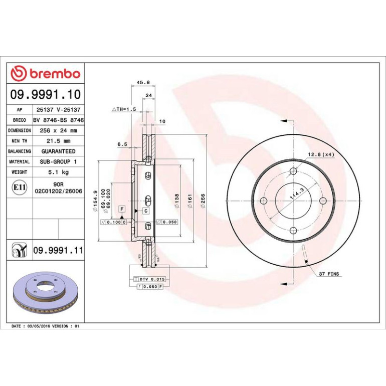 84 481 046 Bremsscheibe VA 09.9991.11 84 481 046 Bremsscheibe VA 09.9991.11
