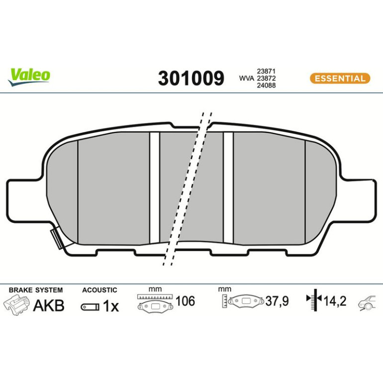 VALEO Bremsbelagsatz, Scheibenbremse 301009 VALEO Bremsbelagsatz, Scheibenbremse 301009