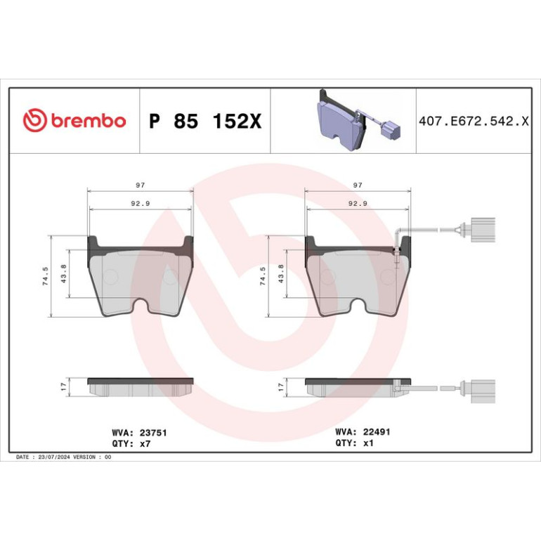 BREMBO Bremsklötze Xtra VA P 85 152X BREMBO Bremsklötze Xtra VA P 85 152X