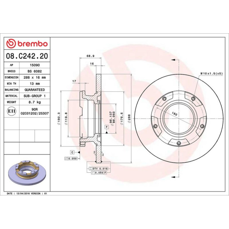 51 482 025 Bremsscheibe HA 08.C242.20 51 482 025 Bremsscheibe HA 08.C242.20