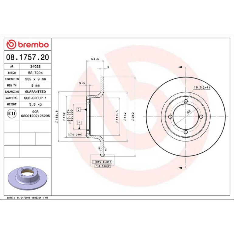 BREMBO Bremsscheibe 08.1757.20 BREMBO Bremsscheibe 08.1757.20