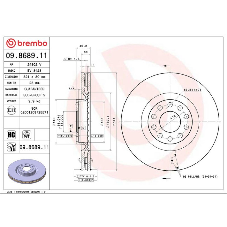 12 481 035 Bremsscheibe VA 09.8689.11 12 481 035 Bremsscheibe VA 09.8689.11
