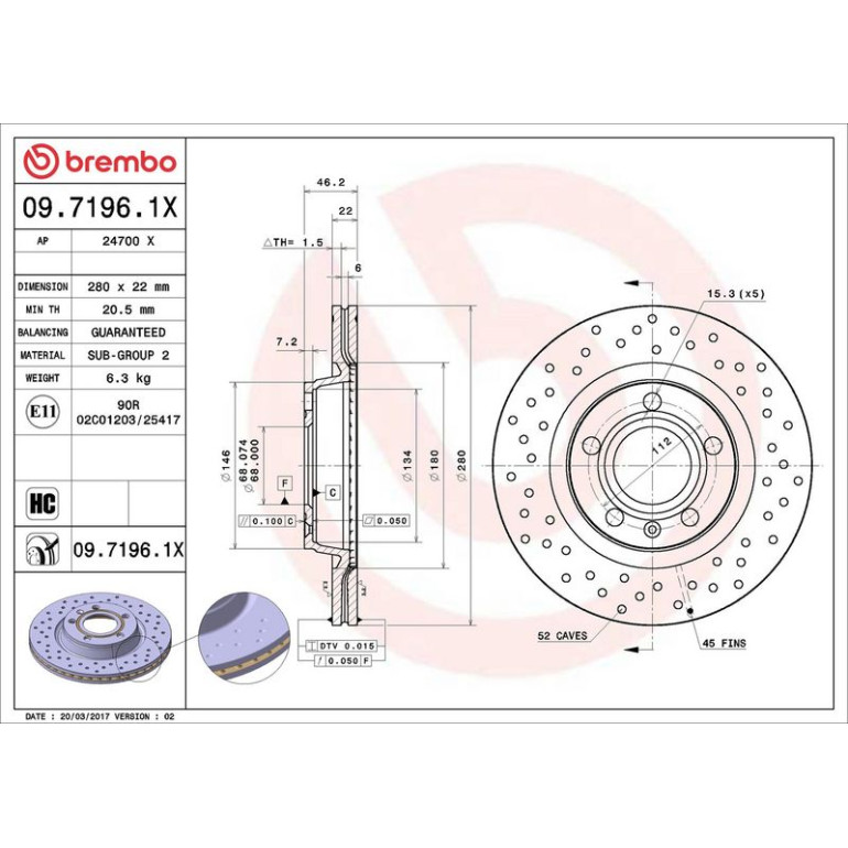Bremsscheibe VA Xtra 09.7196.1X Bremsscheibe VA Xtra 09.7196.1X