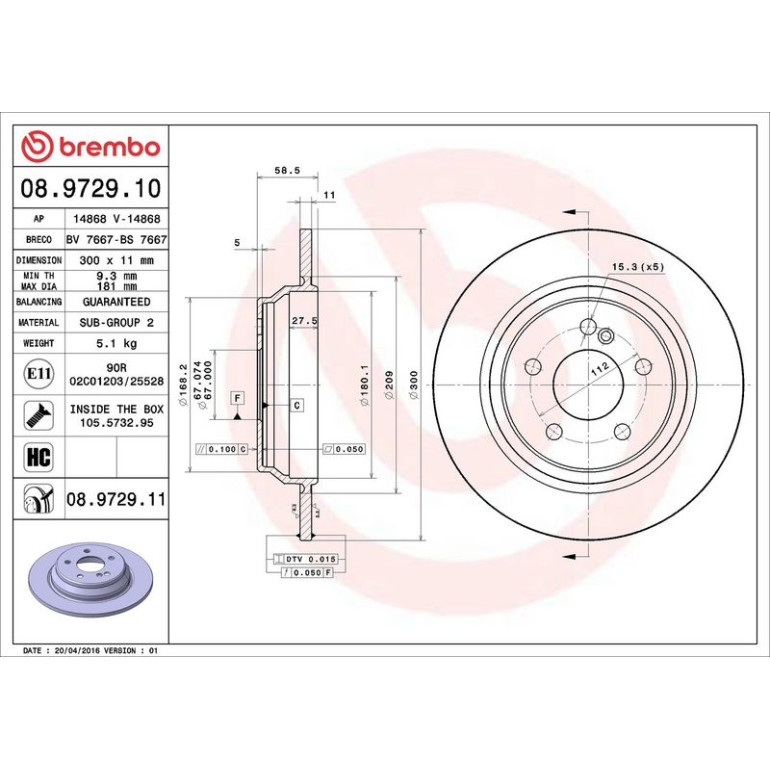 15 482 028 Bremsscheibe HA 08.9729.11 15 482 028 Bremsscheibe HA 08.9729.11