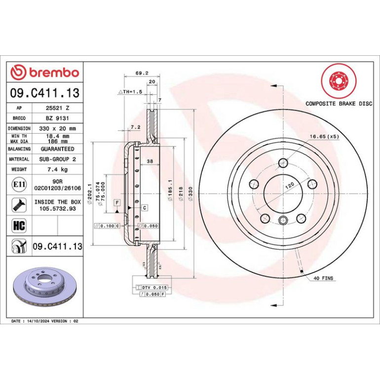 11 482 078 Brembo PREMIUM HA zweiteilig 09.C411.13 11 482 078 Brembo PREMIUM HA zweiteilig 09.C411.13