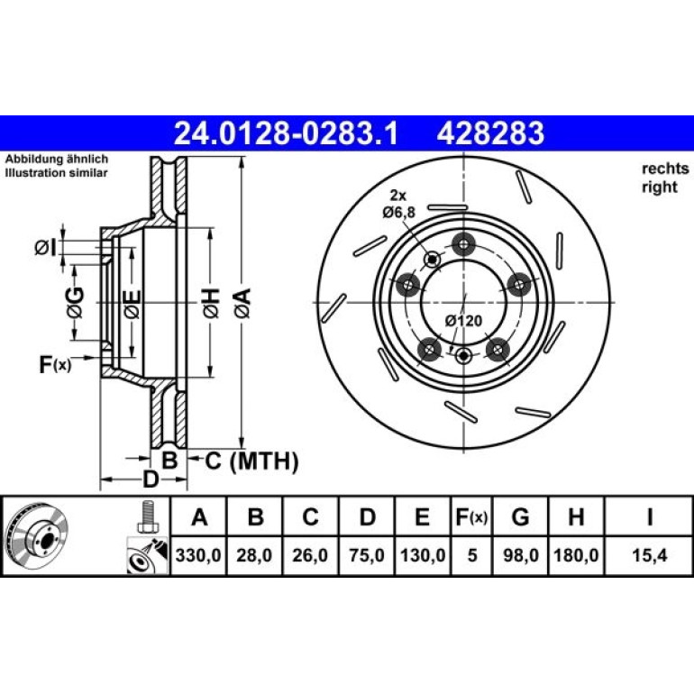 Bremsscheibe Porsche T. Panamera 3.0-4.8 09-16 Pr 24.0128-0283.1 Bremsscheibe Porsche T. Panamera 3.0-4.8 09-16 Pr 24.0128-0283.1