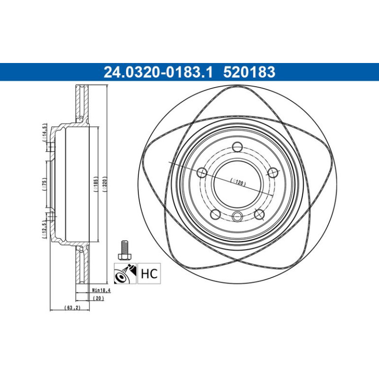 Bremsscheibe Bmw T. 5 (E60/E61/E63) 03-10 Power Disc 24.0320-0183.1 Bremsscheibe Bmw T. 5 (E60/E61/E63) 03-10 Power Disc 24.0320-0183.1