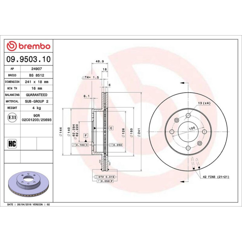94 481 006 Bremsscheibe VA 09.9503.10 94 481 006 Bremsscheibe VA 09.9503.10