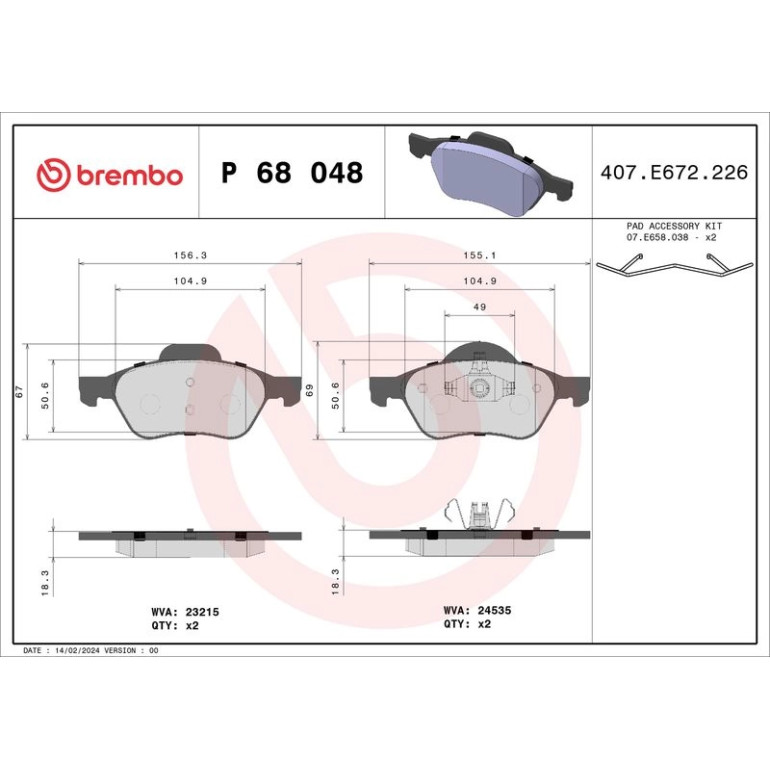 BREMBO Bremsklötze VA P 68 048 BREMBO Bremsklötze VA P 68 048