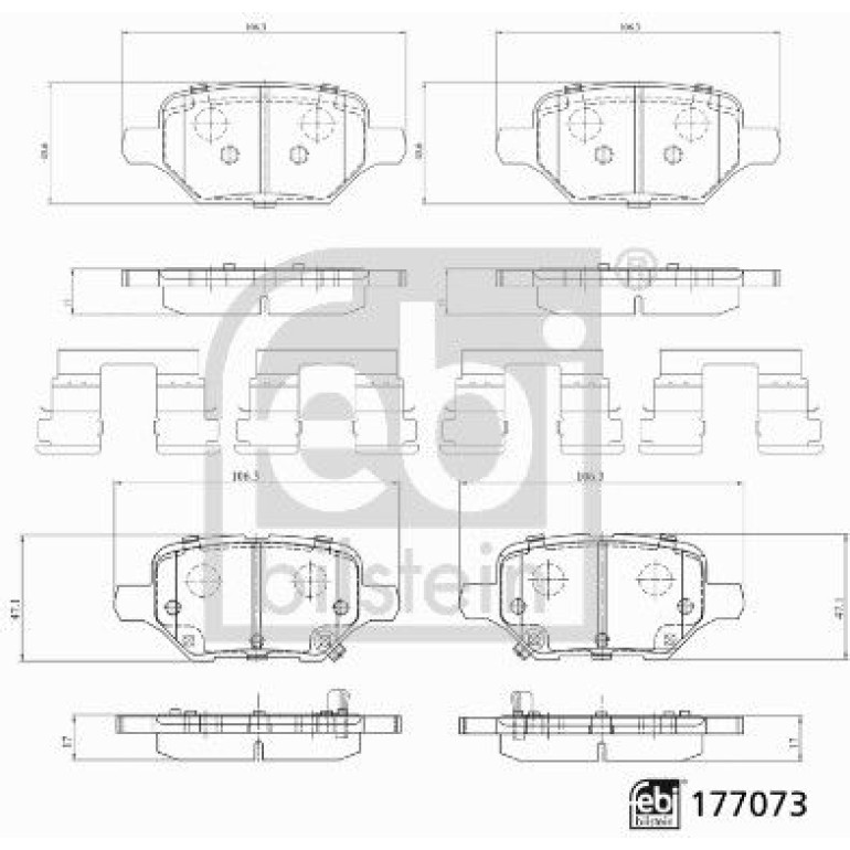 FEBI BILSTEIN Bremsbelagsatz, Scheibenbremse 177073 FEBI BILSTEIN Bremsbelagsatz, Scheibenbremse 177073