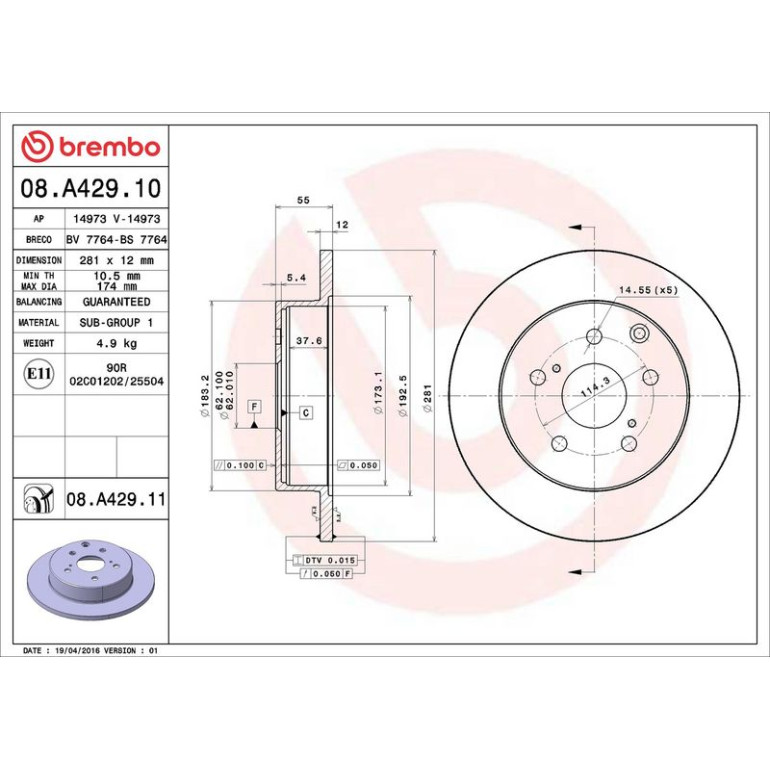 82 482 041 Bremsscheibe HA 08.A429.10 82 482 041 Bremsscheibe HA 08.A429.10