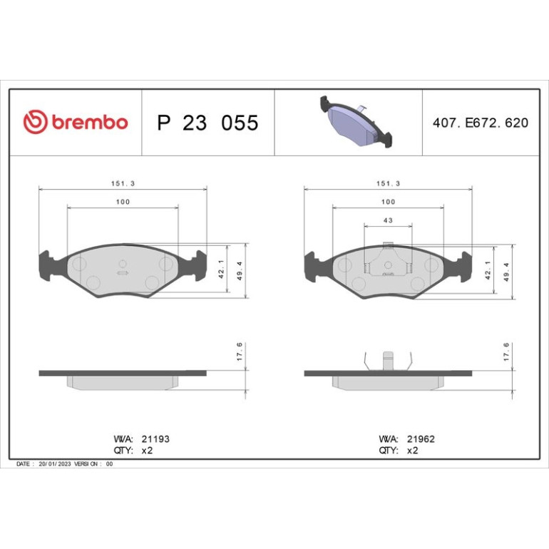 BREMBO Bremsklötze VA P 23 055 BREMBO Bremsklötze VA P 23 055