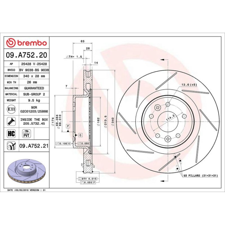 72 481 065 Bremsscheibe VA 09.A752.21 72 481 065 Bremsscheibe VA 09.A752.21
