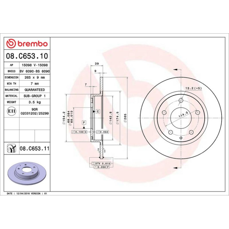 83 482 042 Bremsscheibe HA 08.C653.11 83 482 042 Bremsscheibe HA 08.C653.11