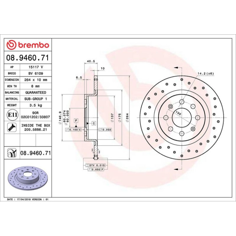 40 482 037 Bremsscheibe HA 08.9460.71 40 482 037 Bremsscheibe HA 08.9460.71
