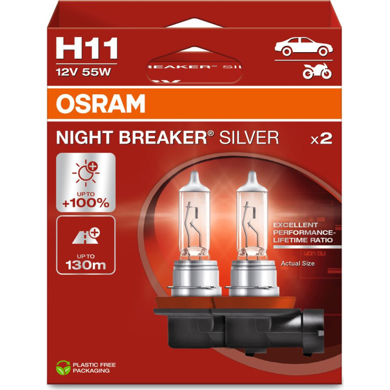 OSRAM H11 12V 55W PGJ19-2 NIGHT BREAKER SILVER +100% Licht OSRAM H11 12V 55W PGJ19-2 NIGHT BREAKER SILVER +100% Licht