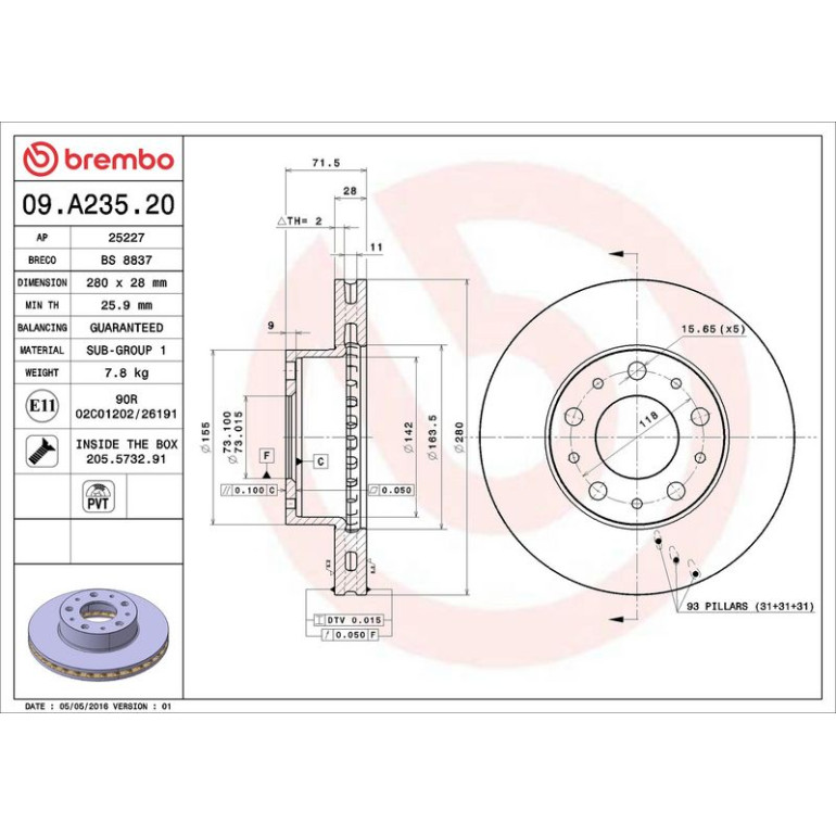 40 481 045 Bremsscheibe VA 09.A235.20 40 481 045 Bremsscheibe VA 09.A235.20
