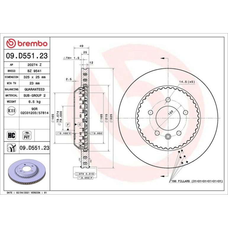Bremsscheibe Leightweight HA 09.D551.23 Bremsscheibe Leightweight HA 09.D551.23