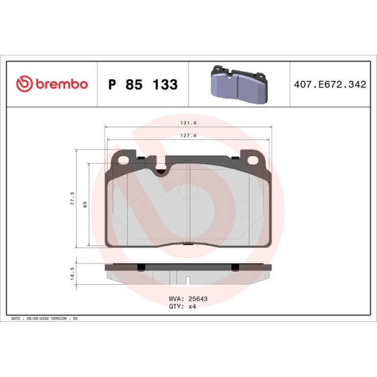BREMBO Bremsklötze VA P 85 133 BREMBO Bremsklötze VA P 85 133