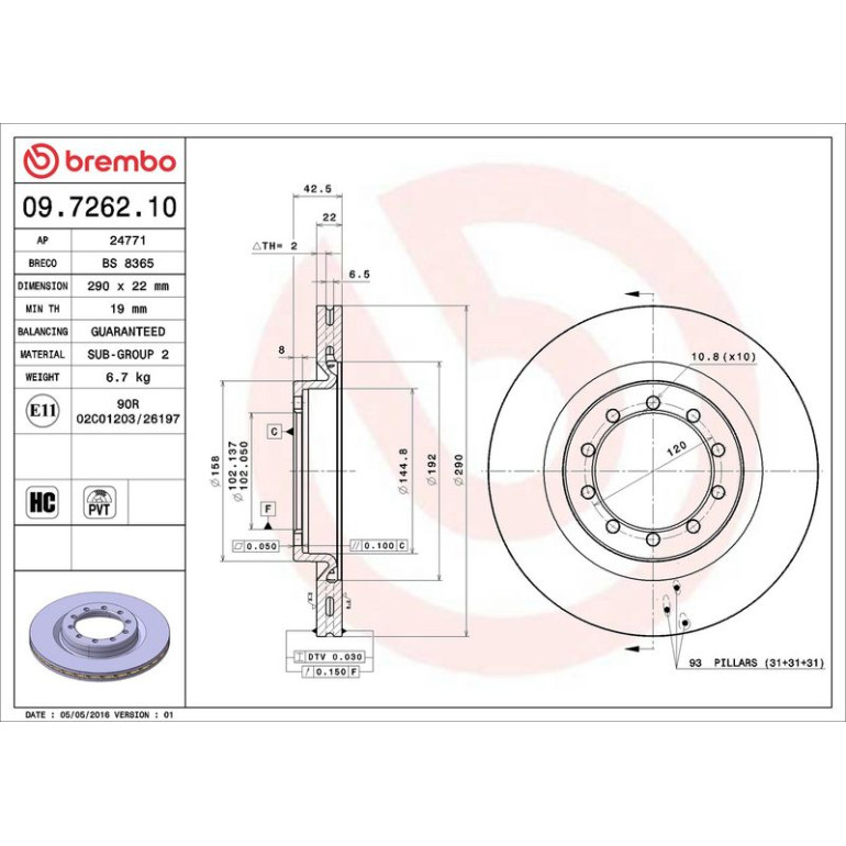 72 481 038 Bremsscheibe VA 09.7262.10 72 481 038 Bremsscheibe VA 09.7262.10