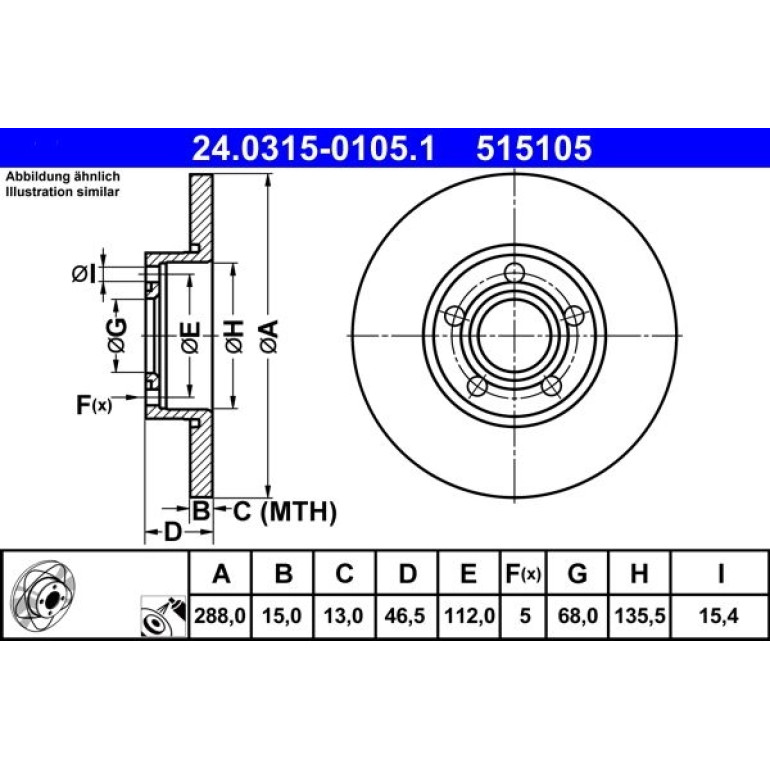 Bremsscheibe Audi S. 100/A4/A6 90-01 Power Disc 24.0315-0105.1 Bremsscheibe Audi S. 100/A4/A6 90-01 Power Disc 24.0315-0105.1