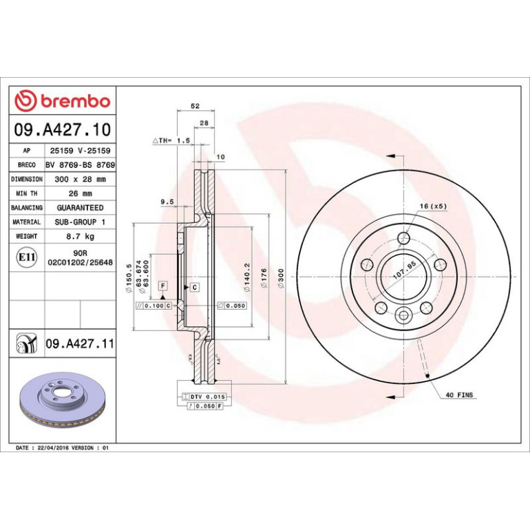 51 481 055 Bremsscheibe VA 09.A427.11 51 481 055 Bremsscheibe VA 09.A427.11