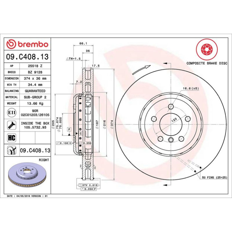 11 481 115 Brembo PREMIUM VA zweiteilig 09.C408.13 11 481 115 Brembo PREMIUM VA zweiteilig 09.C408.13
