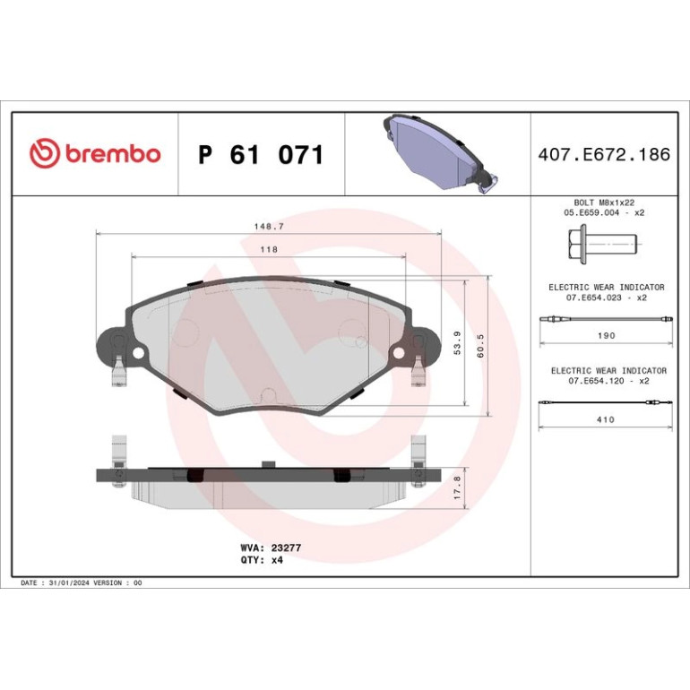 BREMBO Bremsklötze VA P 61 071