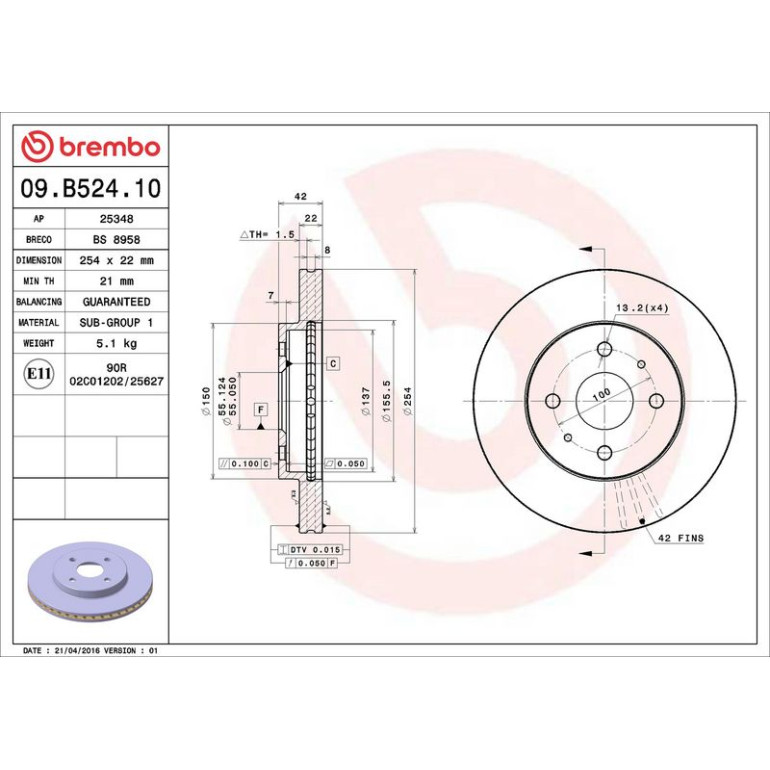 87 481 019 Bremsscheibe VA 09.B524.10 87 481 019 Bremsscheibe VA 09.B524.10