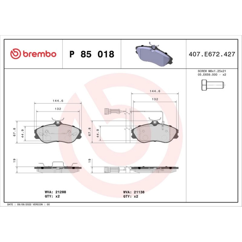 BREMBO Bremsklötze VA P 85 018 BREMBO Bremsklötze VA P 85 018