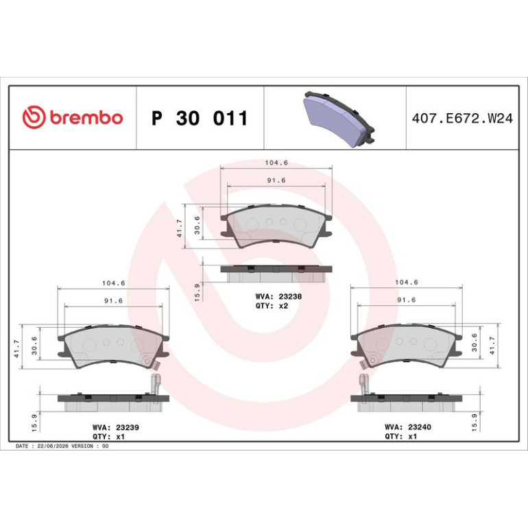 BREMBO Bremsklötze VA P 30 011 BREMBO Bremsklötze VA P 30 011